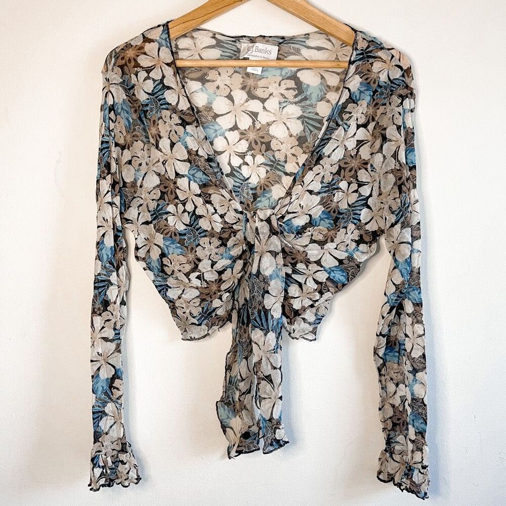CJ Banks Hawaiian Cropped Mesh Wrap Top Size 1X